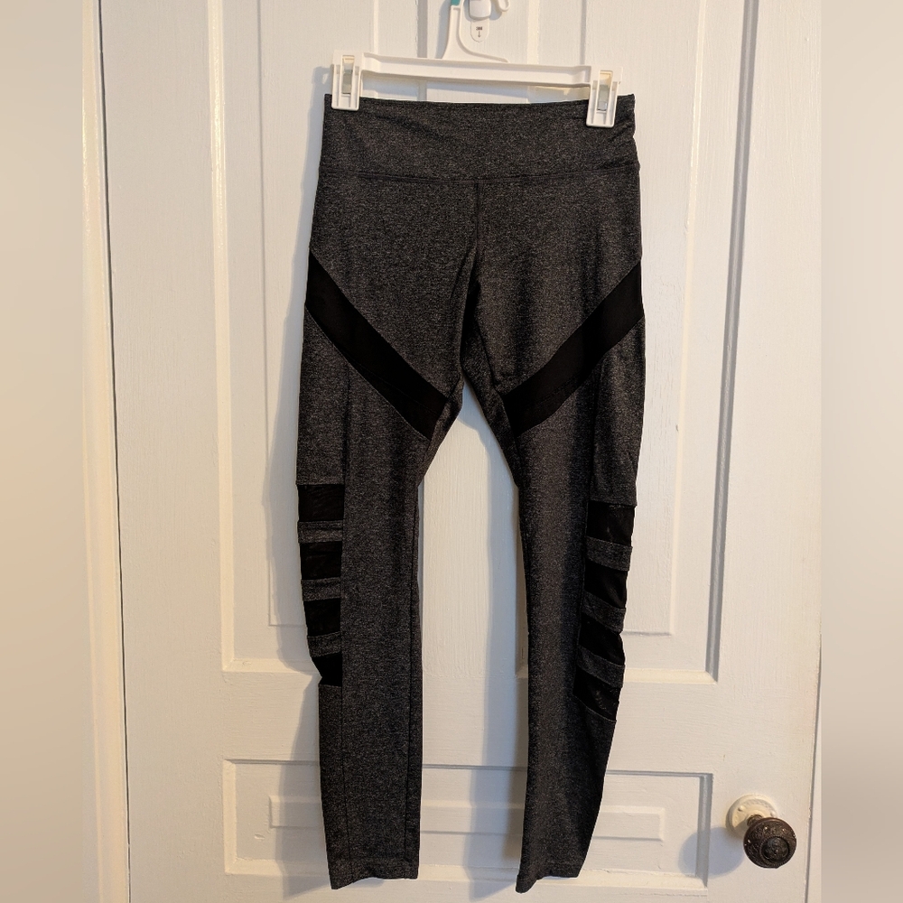 Forever 21 Gray and Black Leggings with Sheer Stripes